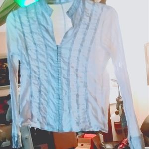 Promod White Lace up Ruffle Long Sleeve Shirt